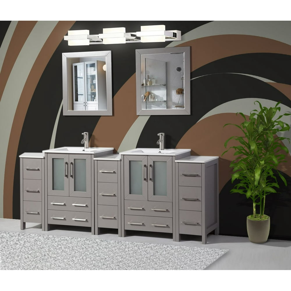 Vanity Art 84" Double Sink Bathroom Vanity Combo Set 13Drawers, 2Shelves, 5 Ceramic