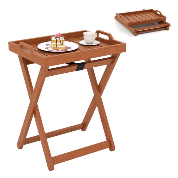 Biotree Outdoor Wood Tray Table with Folding Frame and Removable Serving Top for Patio Deck and Garden as a Portable Side End Table, Natural