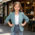 thumbnail image 6 of Zpanxa Shirts for Girls Girls and Toddlers' Lapel Open Front Blazer Coat with Mock Neck, 3/4 Sleeve & Secure Button Closure Blue 14-15 Years, 6 of 9