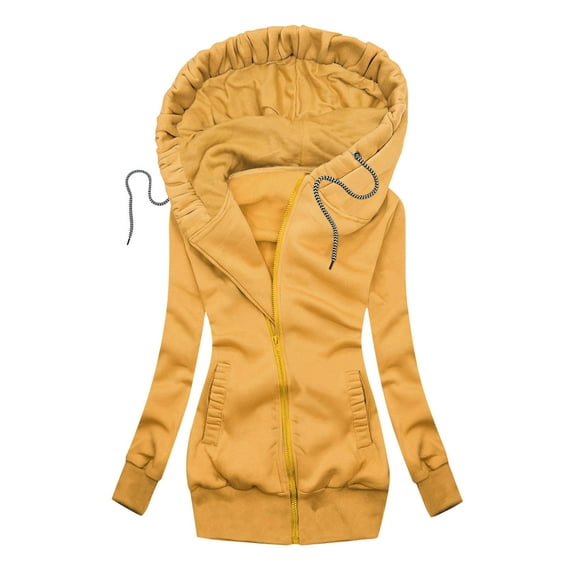 Womens Fall Winter Fleece Lined Zip up Hooded Sweatshirts Solid Color Warm Comfy Hoodies Long Sleeve Coat Jackets