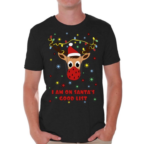 I Am On Santa's Good List Deer Wearing Mask 2020 - Funny Christmas Shirt - Happy Holiday Xmas Tshirt Gift For Men