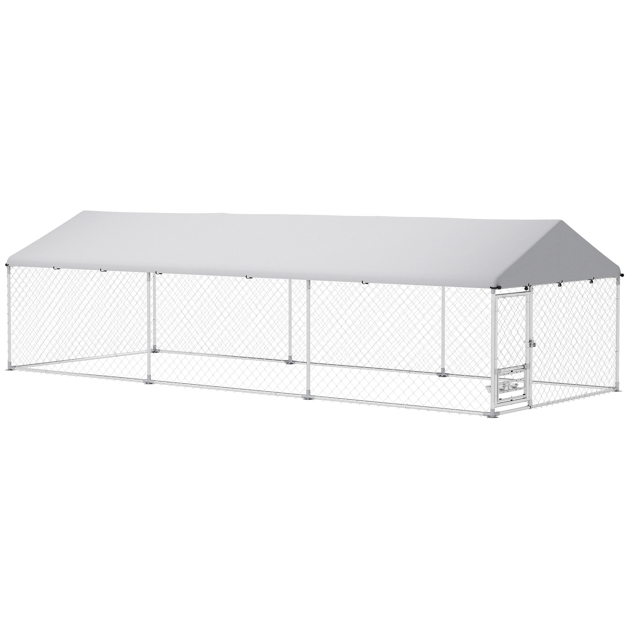 PawHut Outdoor Dog Kennel, Heavy Duty Dog Kennel Outside with Adjustable & Rotatable Bowl Rack, Waterproof Cover, Secure Lock, 19.7' x 7.5' x 5.2'