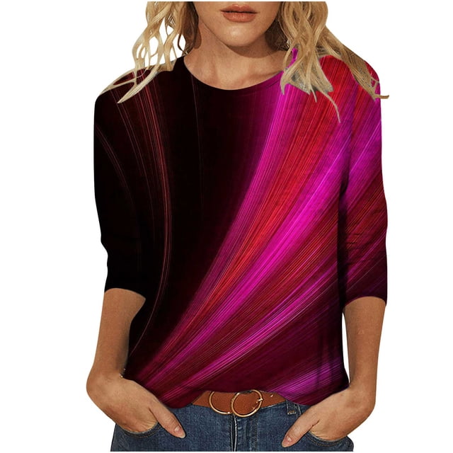 Birdeem T-Shirt Mode Femme Imprimé Ample Manches 3/4 Blouse Col Rond Hauts Décontractés