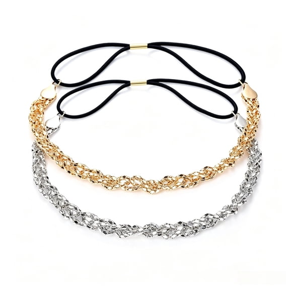 Rhinestone Headband with Elastic Beaded Crystal for Women Wedding Party(2 Pcs)