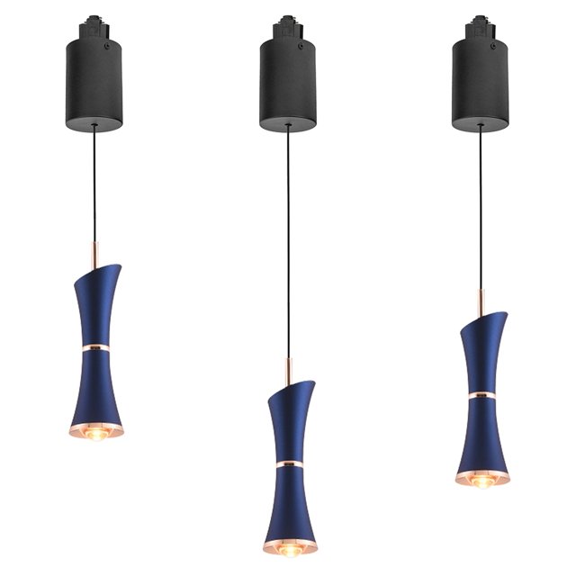 FSLiving Lampe de Pendaison Réglable 7W Type H Rétractable avec Abat-Jour en Aluminium Moderne Lampe LED Intérieure Fil Réglable pour Îlot de Cuisine, Bleu - 3 Lumières