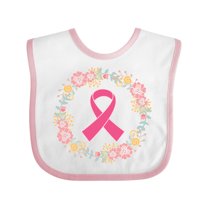 Inktastic Breast Cancer Pink Ribbon Awareness Wreath Girls Baby Bib