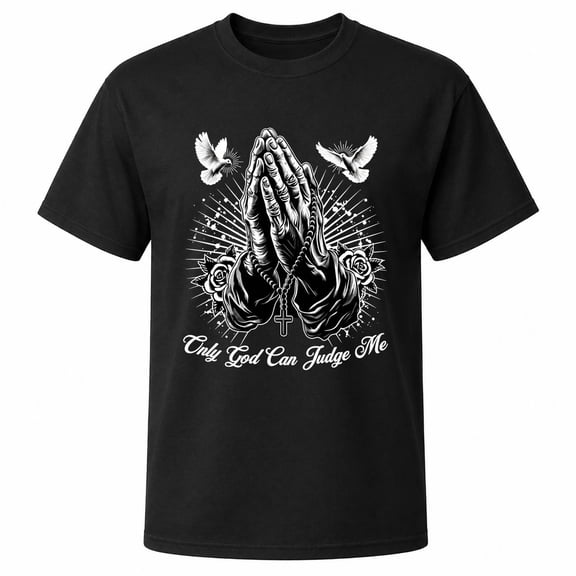 Christian Prayer Hands Graphic T-Shirt, Unisex Classic Fit, 180 GSM Cotton-Rich, Cross Dove Rose Front Design
