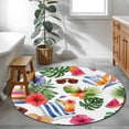 thumbnail image 4 of Tropical Leaves Round Rug 4ft Washable Circle Entryway Rugs Non Slip Summer Coastal Flowers Coconut Watermelon Area Rug Indoor Floor Carpet for Bedroom Kitchen Living Room Home Office Dining Room, 4 of 9