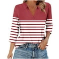 thumbnail image 3 of RongHuan 3/4 Length Sleeve Womens Tops V Neck Shirts for Women Fashion Color Block Striped T-Shirt, 3 of 8