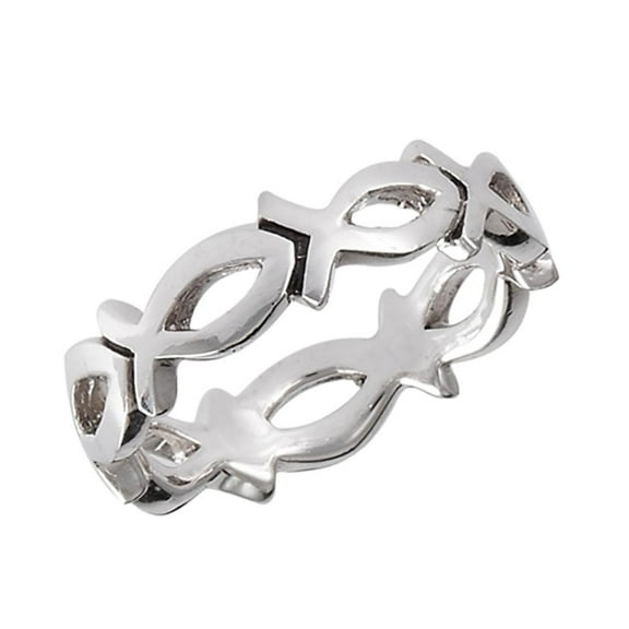 Beautiful Icthus Ring .925 Sterling Silver Christian Fish Band Jewelry Female Male Unisex Size 7