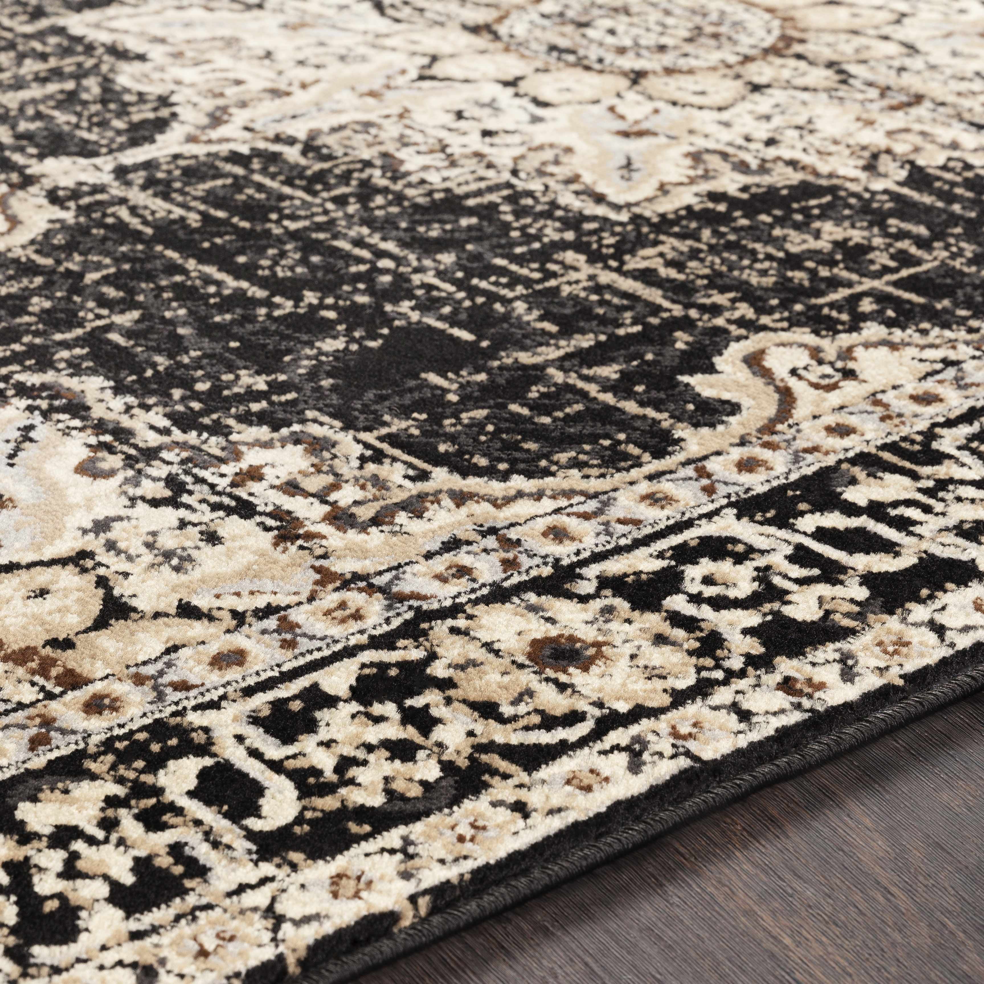Hauteloom Lostwithiel Farmhouse Living Room Bedroom Dining Room Runner Rug - Boho, Bohemian Vintage Medallion - Traditional Oriental Style Carpet - Black, Brown, Tan - 2'2" x 7'7"