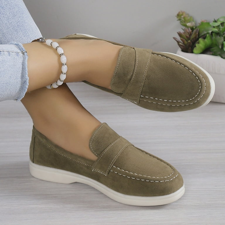 Lovskoo Women's Faux Suede Loafer Flats Soft-Soled Round Toe Ankle