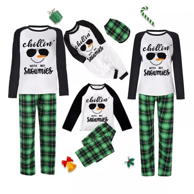 Conjuntos de pijamas navideños a juego para niños, gafas de sol geniales, muñeco de nieve, a cuadros, de talla grande