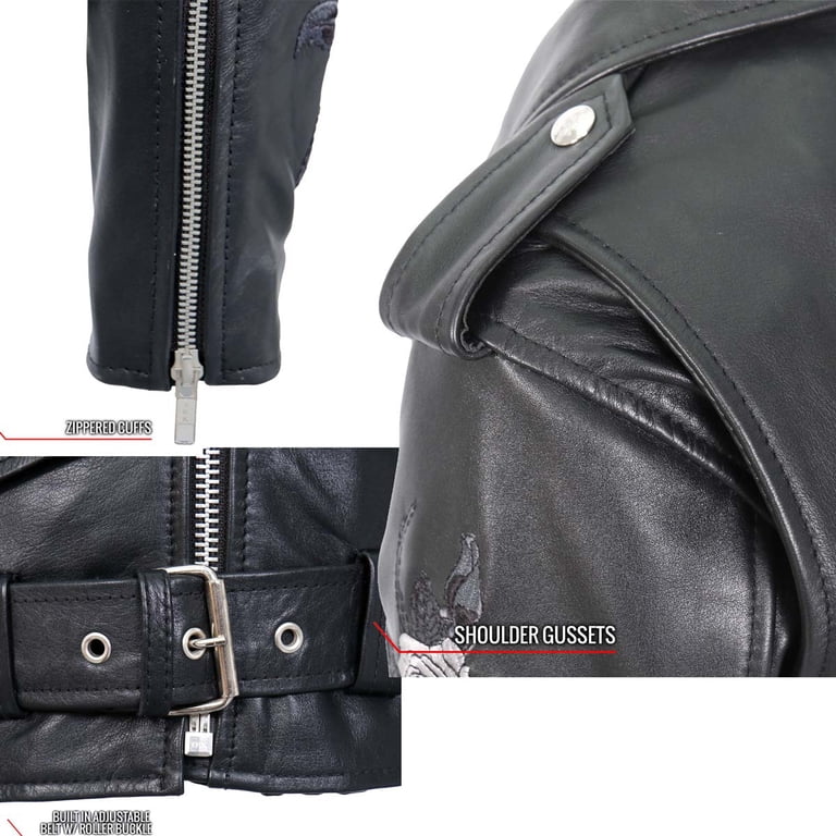 Hot Leathers JKL2002 Women's Black 'Rose Embroidered' Motorcycle