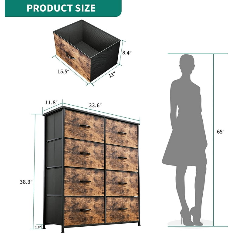 Tall Dresser Fabric Storage Tower with 8 Fabric Bins Drawers,Wooden To