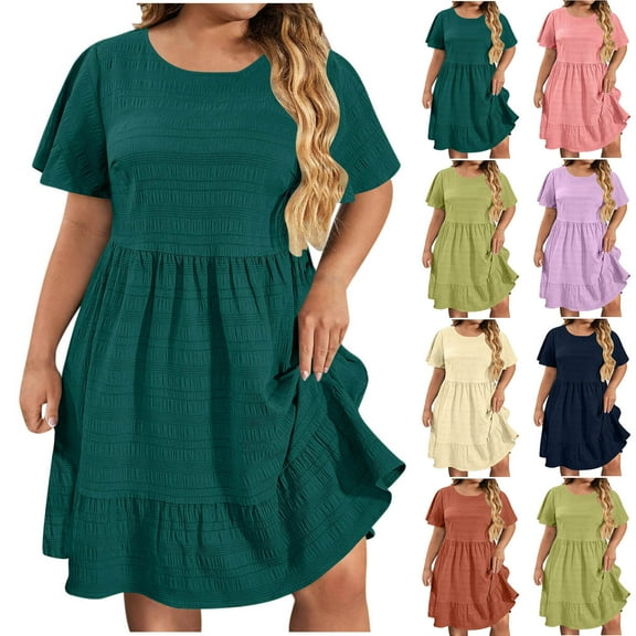 SMihono Ladies Oversized Boat Neck Dresses for Women Short Sleeve Midi Knee High Plain Summer Fall Dresses 2025 Trendy Y2K Blue XXXXXL