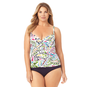 Anne Cole Plus - Retro Twist Front Underwire Tankini Swim Top
