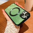 thumbnail image 5 of Compatible with iPhone 13 Magnetic Glitter Case, Luxury Plating Cute Bling Clear Phone Case, Compatible with MagSafe for Women Girls with Camera Protector Back Cover - Green, 5 of 10