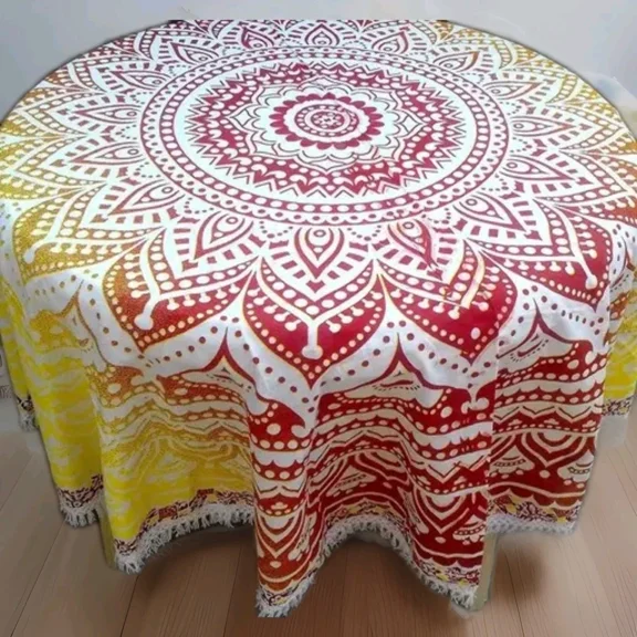 Multi -Colour Floral Design Edges White Lace Cotton Round table cloth 42"x42"In