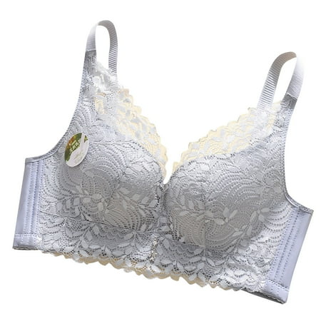 Audhol Lace Bralette Hot Women s No Wire Comfortable Gathered Anti Sagging Side Breast Lace Adjustable Bra Bralettes for Women Lace Grey 40