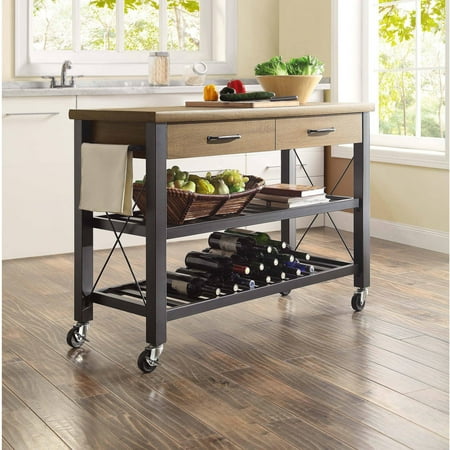 Whalen Santa Fe Kitchen Cart with Metal Shelves and TV Stand