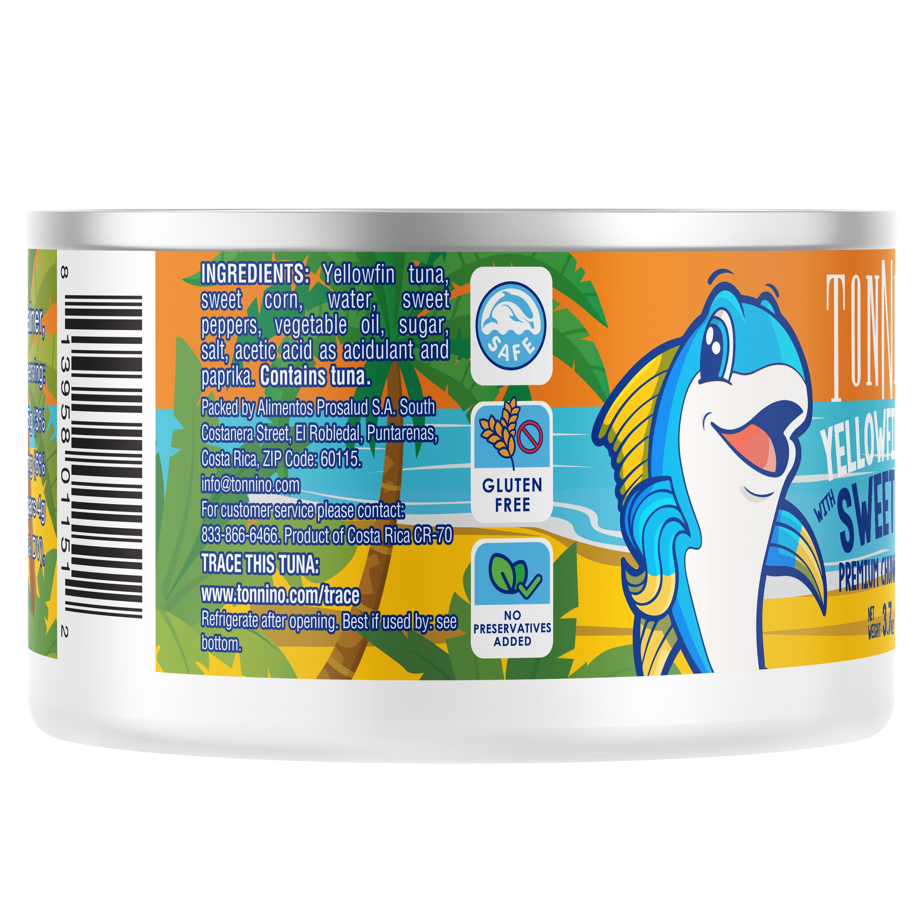 (3 pack) Tonnino Premium Yellowfin Tuna chunks with sweet corn in water, 3.7 oz, Can, Wild Caught