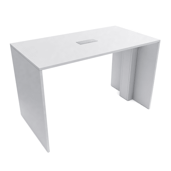 6Ft Standing Height Collaboration Table | 4 Person Group Desk | 3x6 Laminate Desk With Power And Data | Classic White And Silver