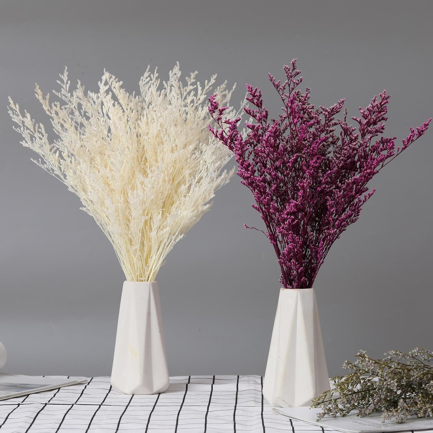 Dried Flowers Bouquet, Dry Caspia Flower Bundle, Floral Lavender, Babys Breath Arrangements for Wedding Decor, Door Wreath, Home Party Table Vase Decoration (White, 17'')