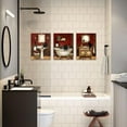 thumbnail image 2 of Hieng Vintage Bathroom Wall Decor Cats in Bathroom Painting Wall Art Brown and Red Pictures Canvas Prints Set of 3 Unframed, 2 of 6
