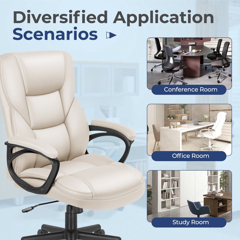 Furmax High-back Executive Office Chair with Lumbar Support Height Adjustable Swivel PU Leather Chair, Beige