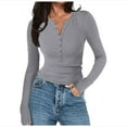 thumbnail image 5 of Fiaer Button up T Shirts for Women Long Sleeve Crew Neck Tshirts Slim Fit Casual Trendy Solid Comfy Tops Grey XL, 5 of 9