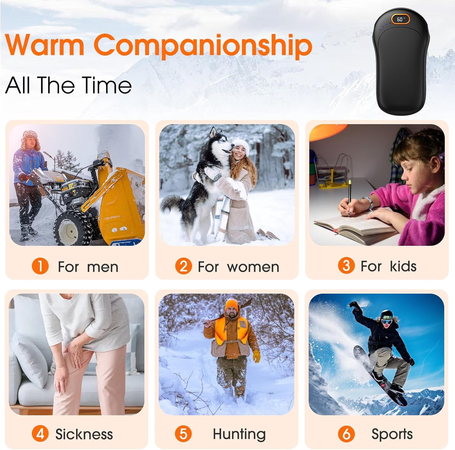 Rechargeable Hand Warmers, 2 in 1 Magnetic Reusable Pocket Heater, 10000mAh Hand Warmers Rechargeable with LED Display for Outdoor Camping Hunting Golf Women Men Gifts
