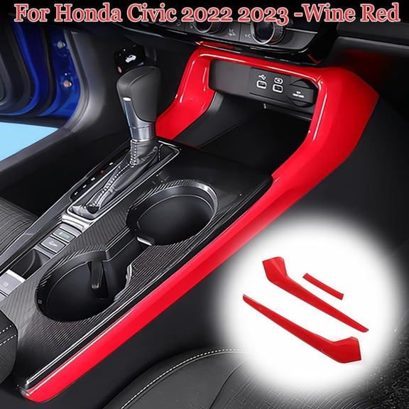 11th Gen Civic 3PCS Gear Shift Panel Cover Side Trim for Honda Civic 2022 2023 2024 2025 2026 - ABS Wine red Center Console Frame Side Trim Sport Interior Accessories