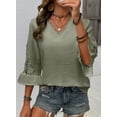 thumbnail image 4 of DOKOTOO Blouses for Women Crochet Lace 3/4 Sleeve Tunic Tops Casual V Neck Hollow Out Business Shirts, 4 of 8