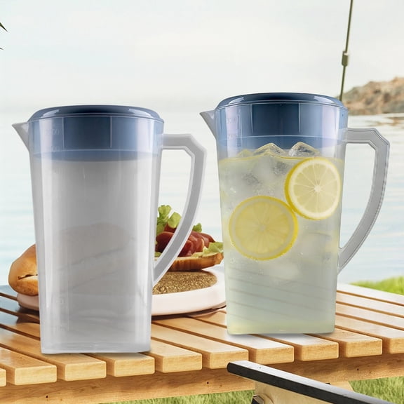 3L Plastic Water Pitcher with Lid & Handle - Large Clear Measuring Jug for Iced Tea, Juices, Lemonade - Perfect for Home & Outdoor Parties (9.84x8.27in) Gray
