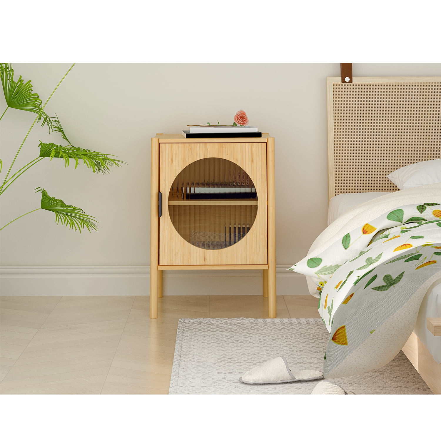 Kadyn Nightstand Side Table, Bedside End Table with 1 Door, Bamboo Bedside Table for Bedroom, Living Room, Barnwood Kadyn Nightstand Side Table, Bedside End Table with 1 Door, Bamboo Bedside Table for Bedroom, Living Room, Barnwood