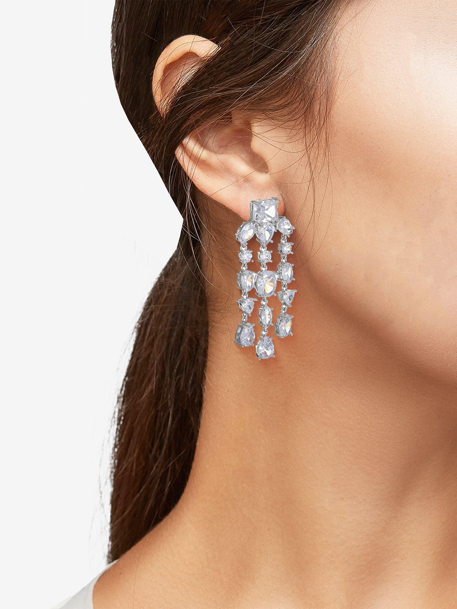 Believe by Brilliance Fine Silver Plated Dangling CZ Stone Earrings, 1 Pair