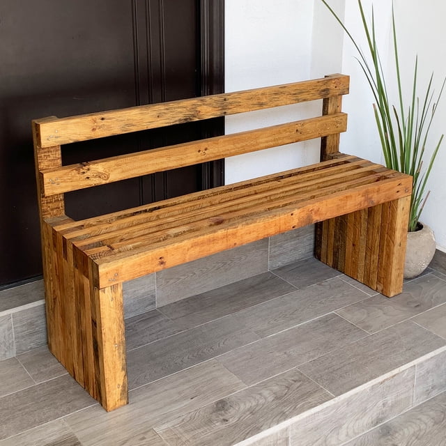 Banca de Jardín con Respaldo para Exterior o Interior para Tres o Dos personas, Estilo Vintage De Madera Durable. D4 Moderno