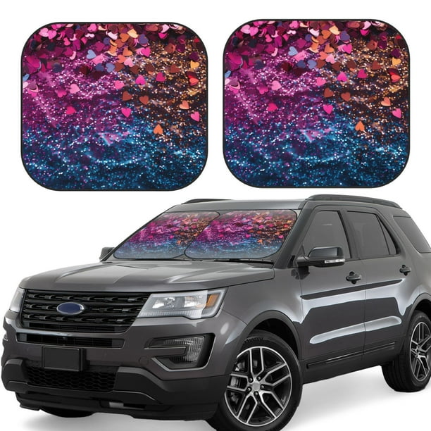Balery Heart Confetti on Glitter Parasol para parabrisas de coche de 2 piezas | Parasol plegable para parabrisas delantero de coche para la mayoría de sedanes-Large