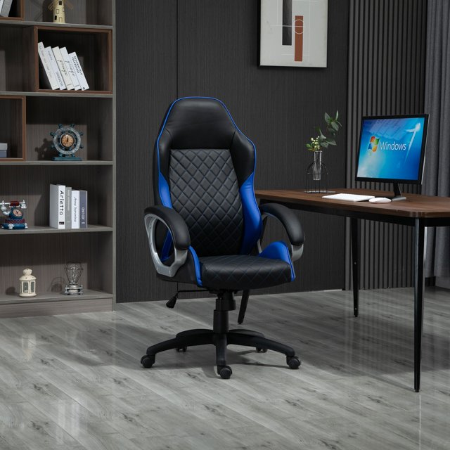 Topcobe Home Office Simili Cuir Ligne de Diamant Haut-Dos Rocker Chaise d'Ordinateur, Bleu
