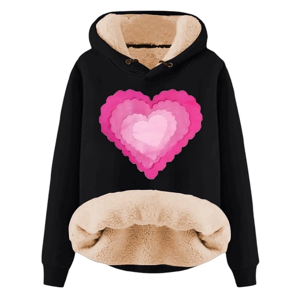Womens Valentines Hoodies Lined Cute Candy Couple Love Heart Long Sleeve Pocket Sweatshirts Valentine Gift Loose Fit Hooded Tops
