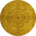 thumbnail image 1 of Ahgly Company Machine Washable Indoor Round Oriental Yellow Traditional Area Rugs, 4' Round, 1 of 4