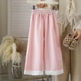 thumbnail image 4 of Ohufall Girls Pants Lace Hem Elastic Waist Wide Leg Casual Pants Kids Thin Comfort Striped Pant 2-14T, 4 of 5