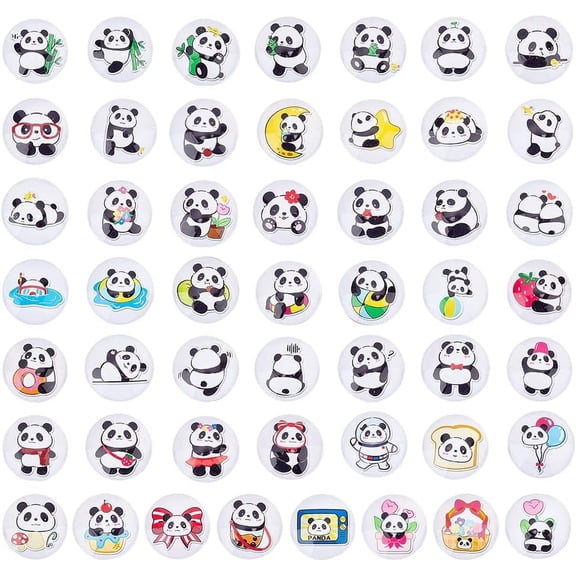 1 Set 50pcs Panda Cabochons 30mm Glass Cabochons Flatback Dome Tile Glass Dome Cabochons Mosaic Tile Flat Round Gems for DIY Craft Photo Pendant Earring Necklace Keychain Jewelry Making