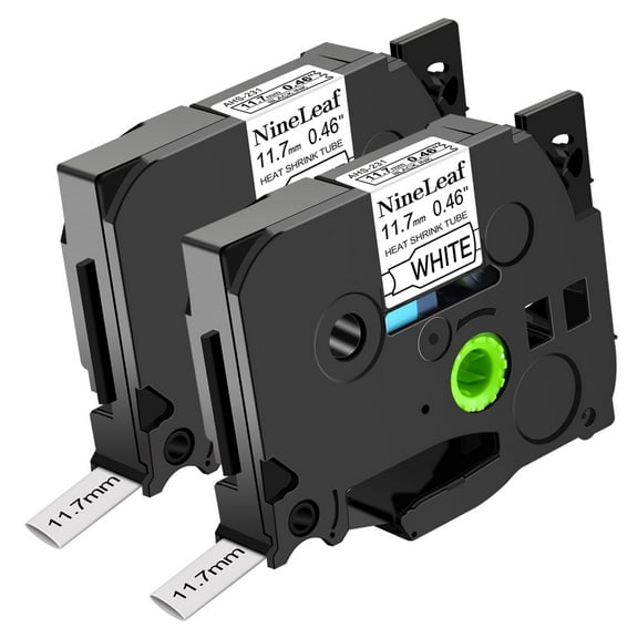 NineLeaf 2PK Compatible for Brother P-touch HSe-231 HSe231 HS-231 HS231 11.7mm 1/2'' Black on White TZe TZ Heat Shrink Tubes