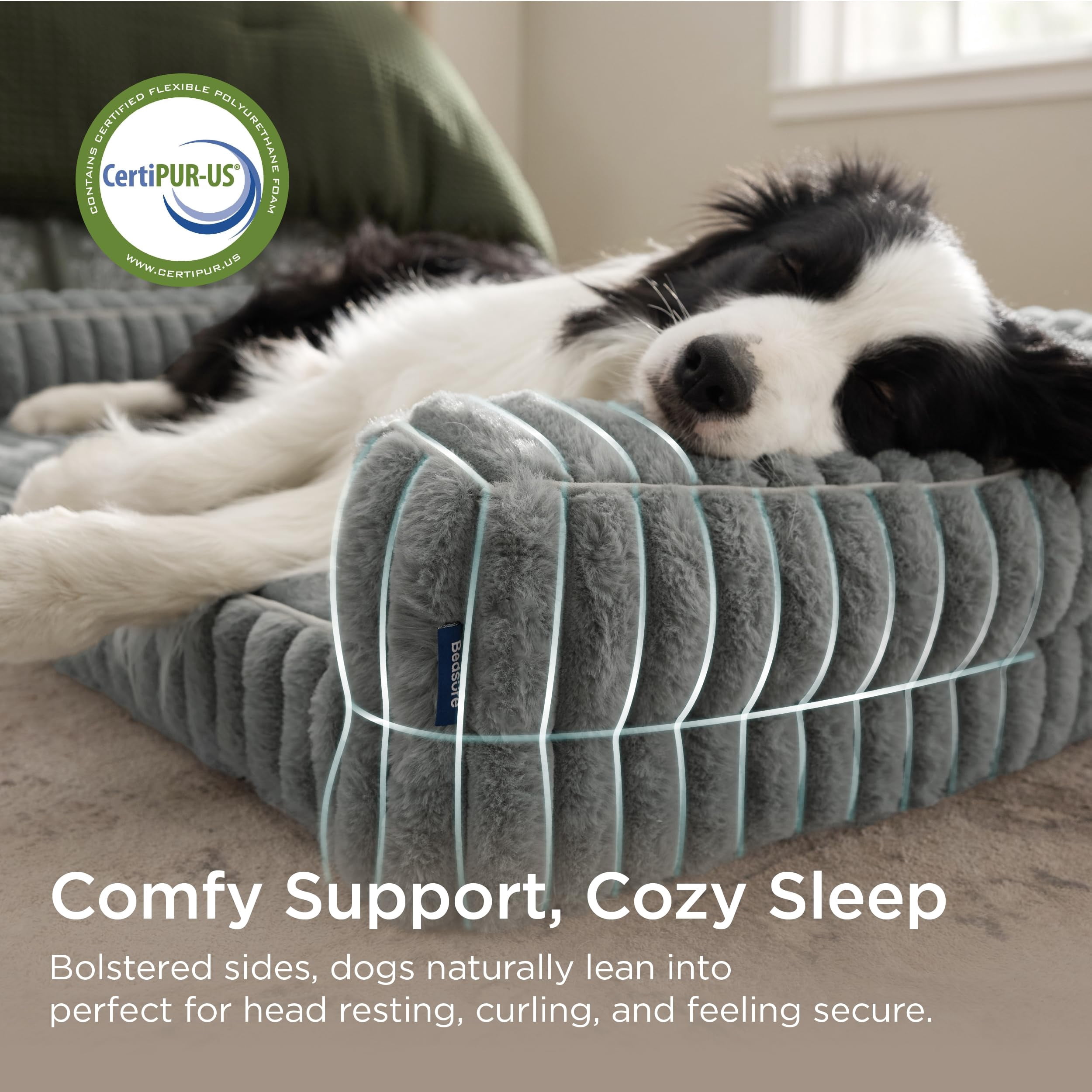 U By Bedsure ComfyFleece Orthopedic Large Dog Bed, Waterproof Egg-Crate Foam Pet Couch Sofa with Sides, Non-Slip Base, and Washable Corduroy Cover, Grey