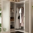 thumbnail image 5 of KULAGAGA Corner Armoire Wardrobe with Frosted Glass Doors, L-Shaped Closet Cabinet with Shelves and Hanging Rail for Bedroom, 5 of 7