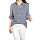 thumbnail image 1 of Camisas de cuello con botones de manga larga enrollable para mujeres Inspire Chic 3XL azul oscuro, 1 of 4