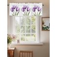 thumbnail image 3 of Kitchen Valances for Window, Blossom Purple Tulip Flower Light Filtering Rod Pocket Valance Curtain, Spring Floral Leaves on White &nbsp;Short Curtains Window Topper for Bedroom Living Room 54x18in, 3 of 7