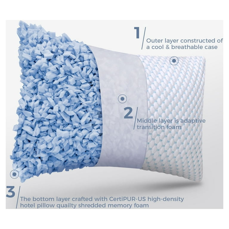 Cooling Shredded Memory Foam Bed Pillows Adjustable Firm Support Pillow for  Side and Back Sleepers Luxury Hotel Foam Pillows Set of 2 Bed Pillows for 